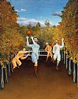 Henri Paintings - The Football Players by Henri Rousseau